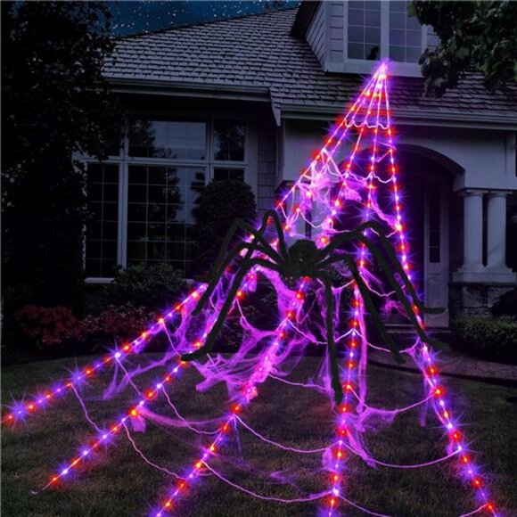 Halloween Spider Web Lights Decoration 250 LED Light up Spider Webs Halloween - Picture 1 of 7